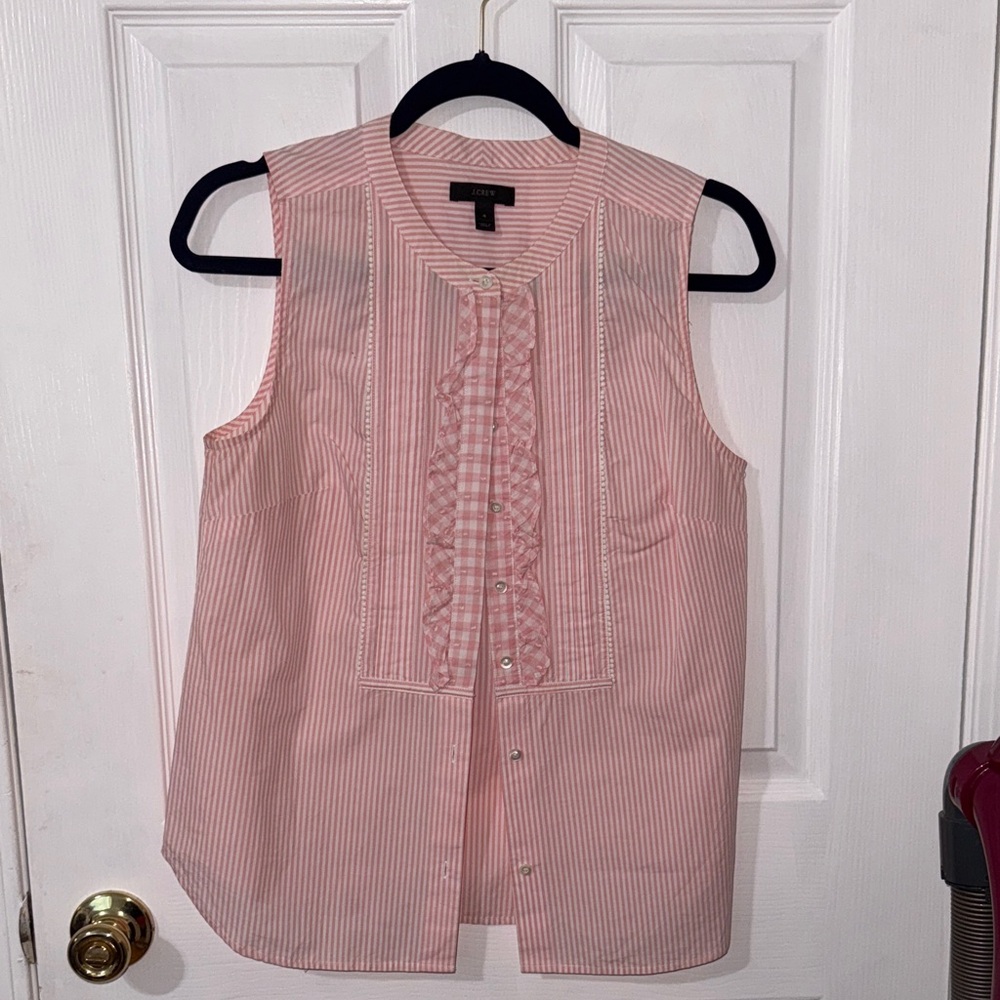 J. Crew Pink Striped Sleeveless Blouse